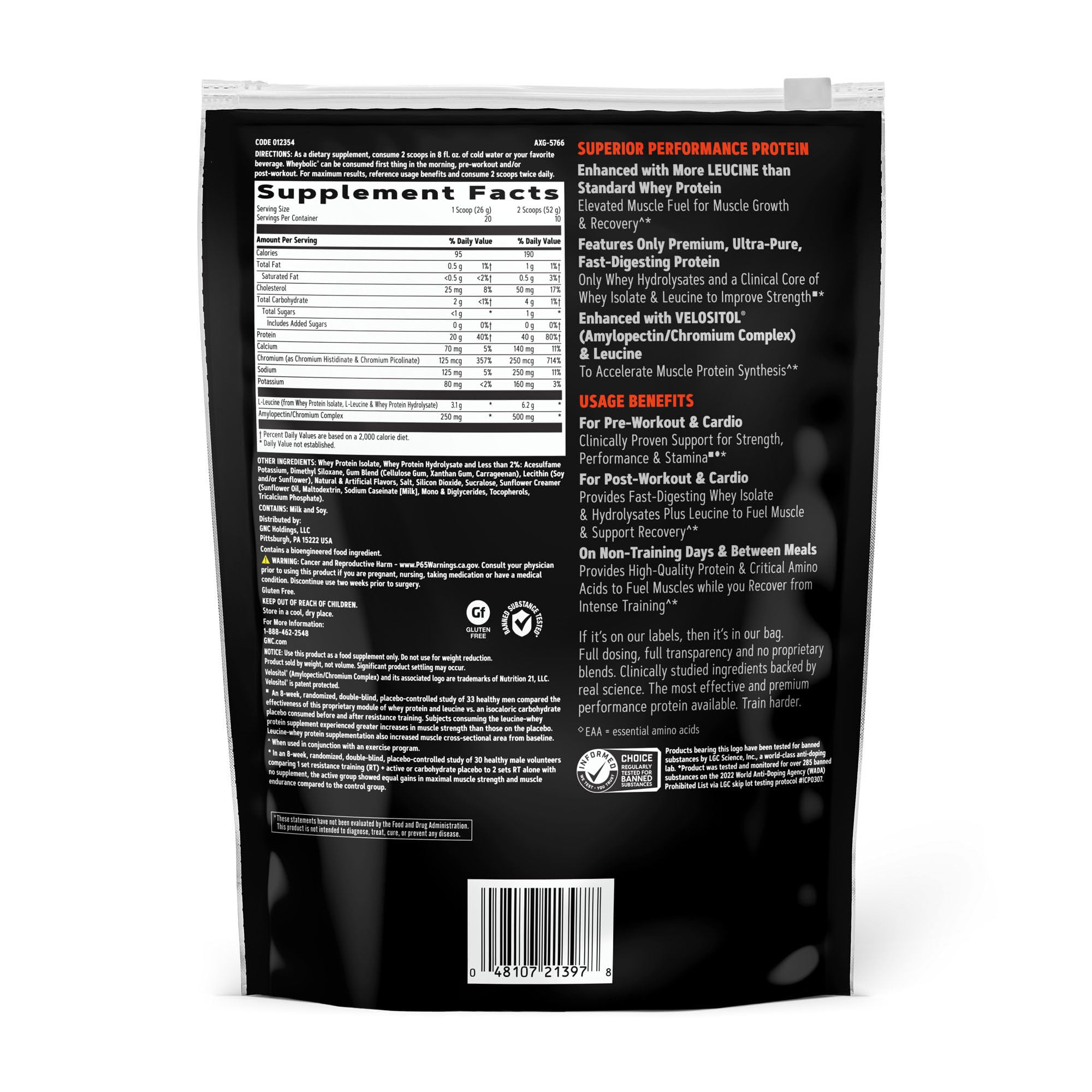 GNC AMP Wheybolic label closeup shows whey protein blend details