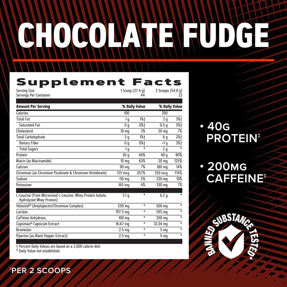 GNC AMP Wheybolic Ripped Chocolate Fudge nutrition panel showing amino acids for recovery