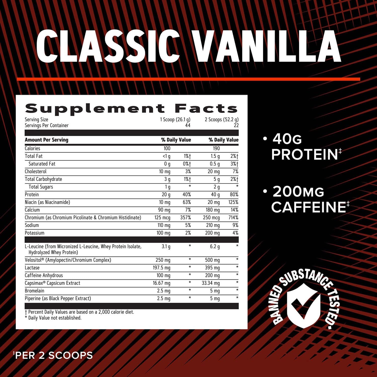 GNC AMP Wheybolic Ripped nutrition facts panel shows core protein content