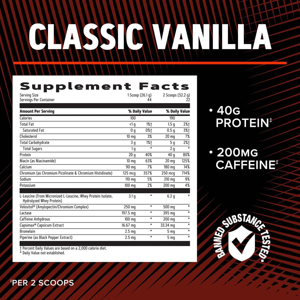 GNC AMP Wheybolic Ripped nutrition facts panel shows core protein content