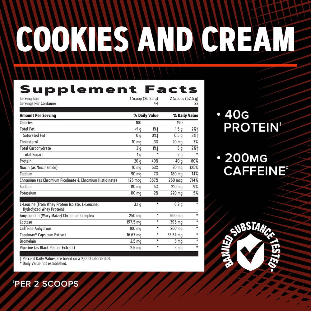 GNC AMP Wheybolic Ripped Cookies and Cream being poured into a shaker for a shake.