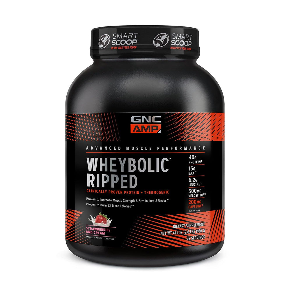 GNC AMP Wheybolic Ripped bottle showing convenient post-workout protein support