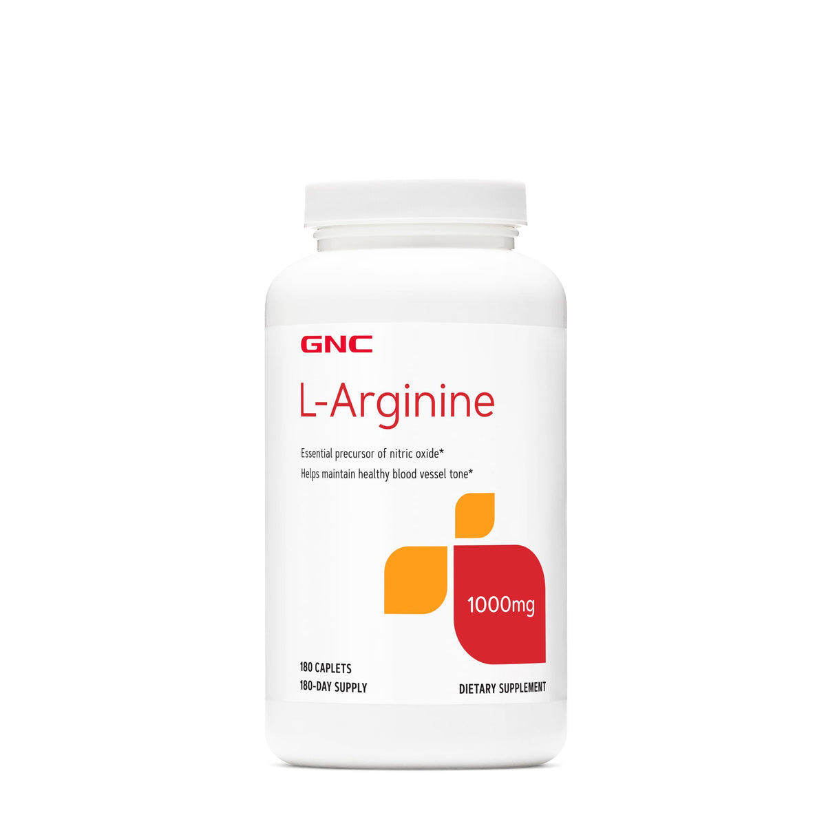 GNC L Arginine 1000mg caplets bottle with nitric oxide support for healthy vessels