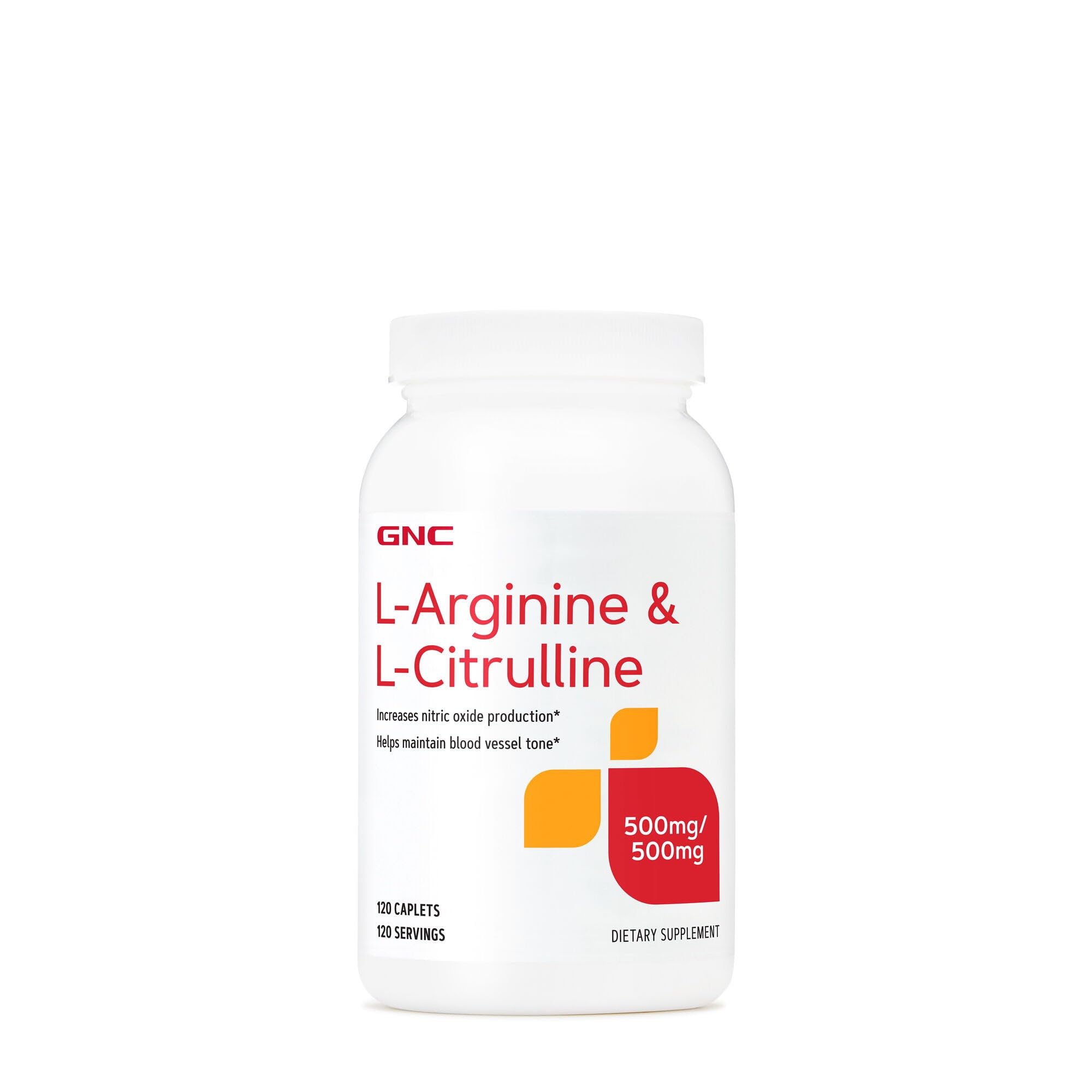 GNC L-Arginine + L-Citrulline bottle front showing nitric oxide support potential