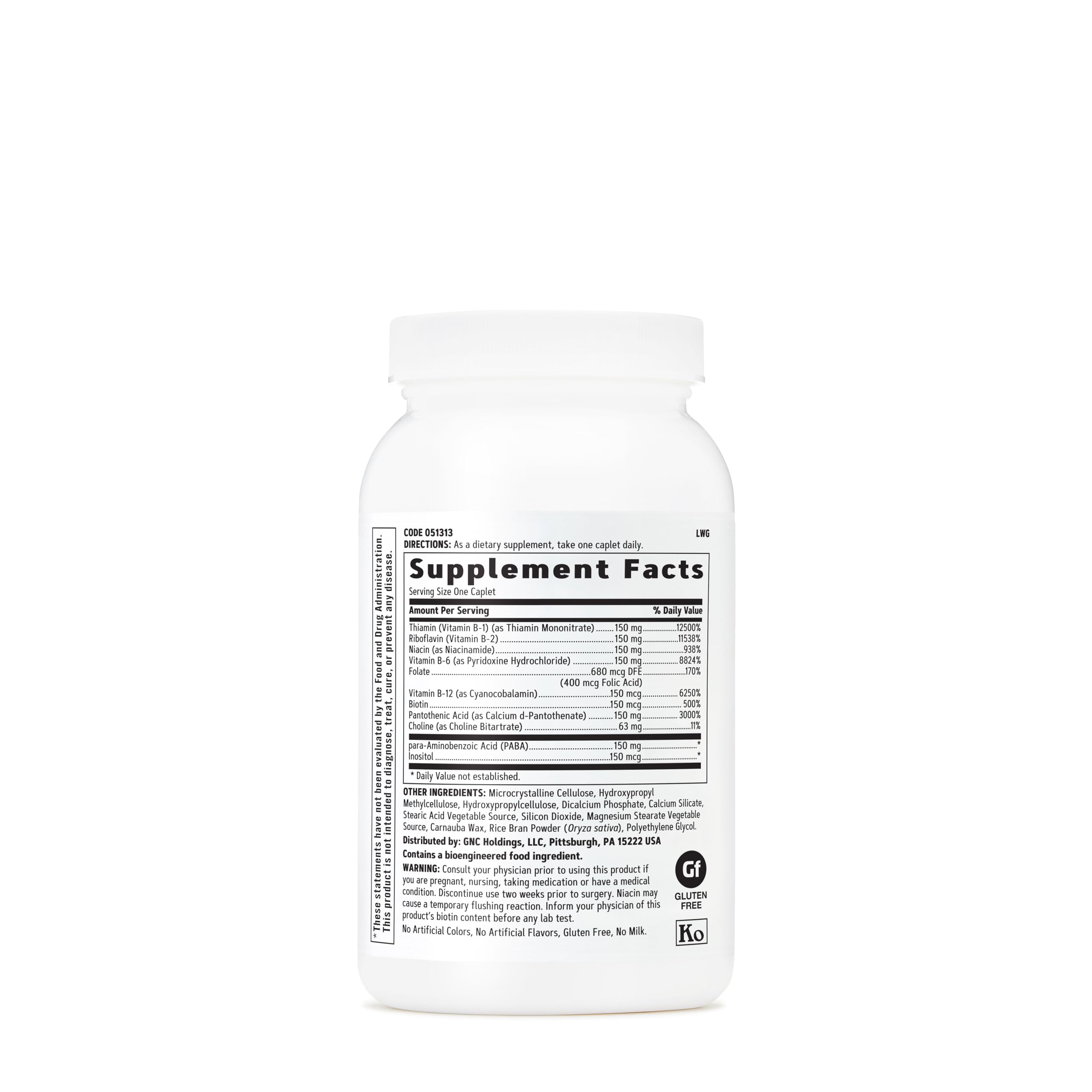 Close-up of GNC B-Complex 150 tablets highlighting daily immune-support multivitamin.
