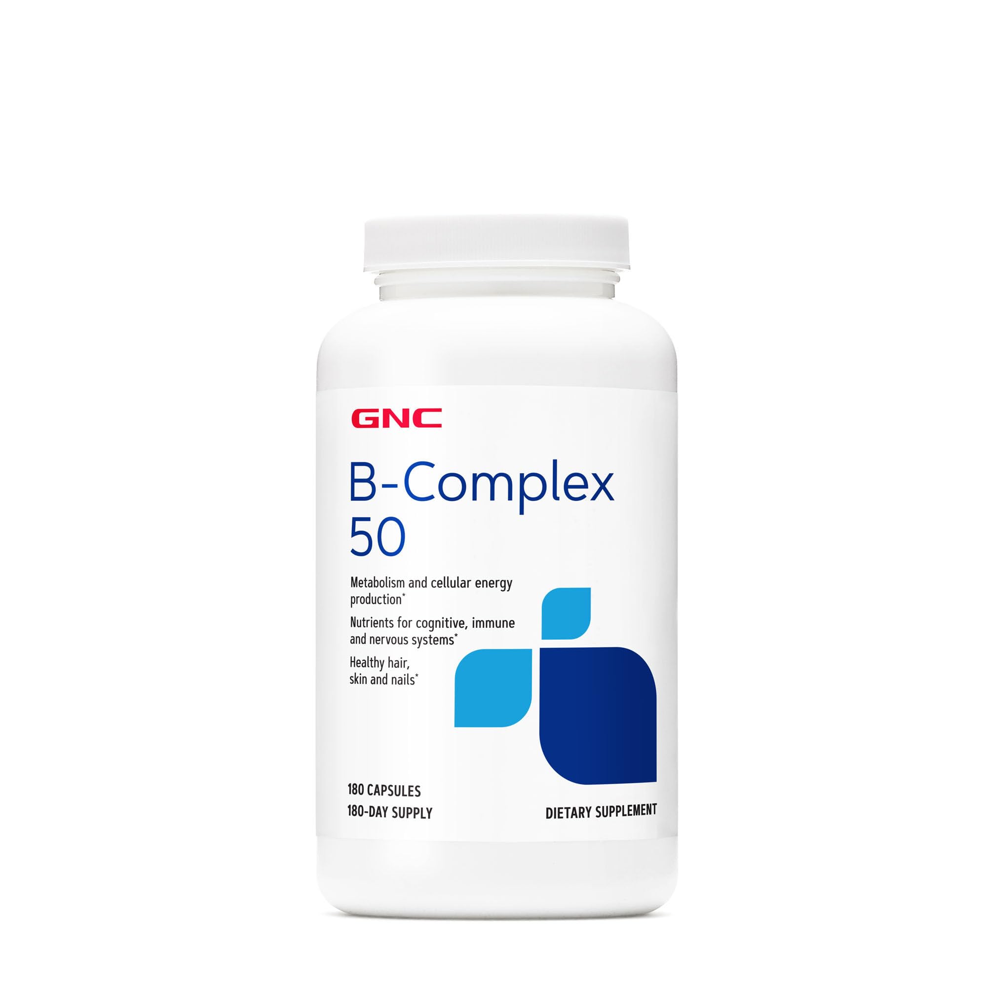 GNC B-Complex 50-180 capsules bottle for daily energy support.