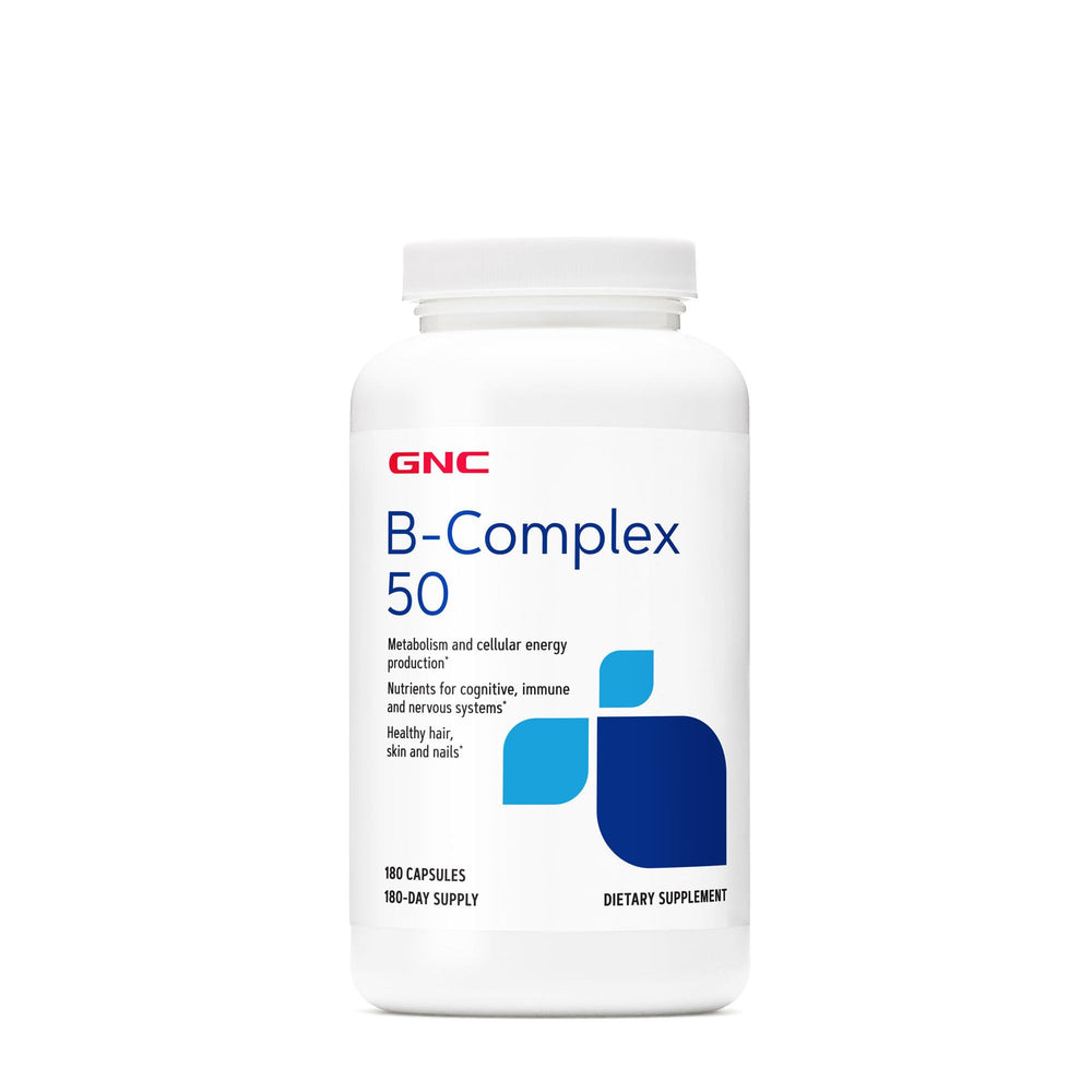 GNC B-Complex 50-180 capsules bottle for daily energy support.
