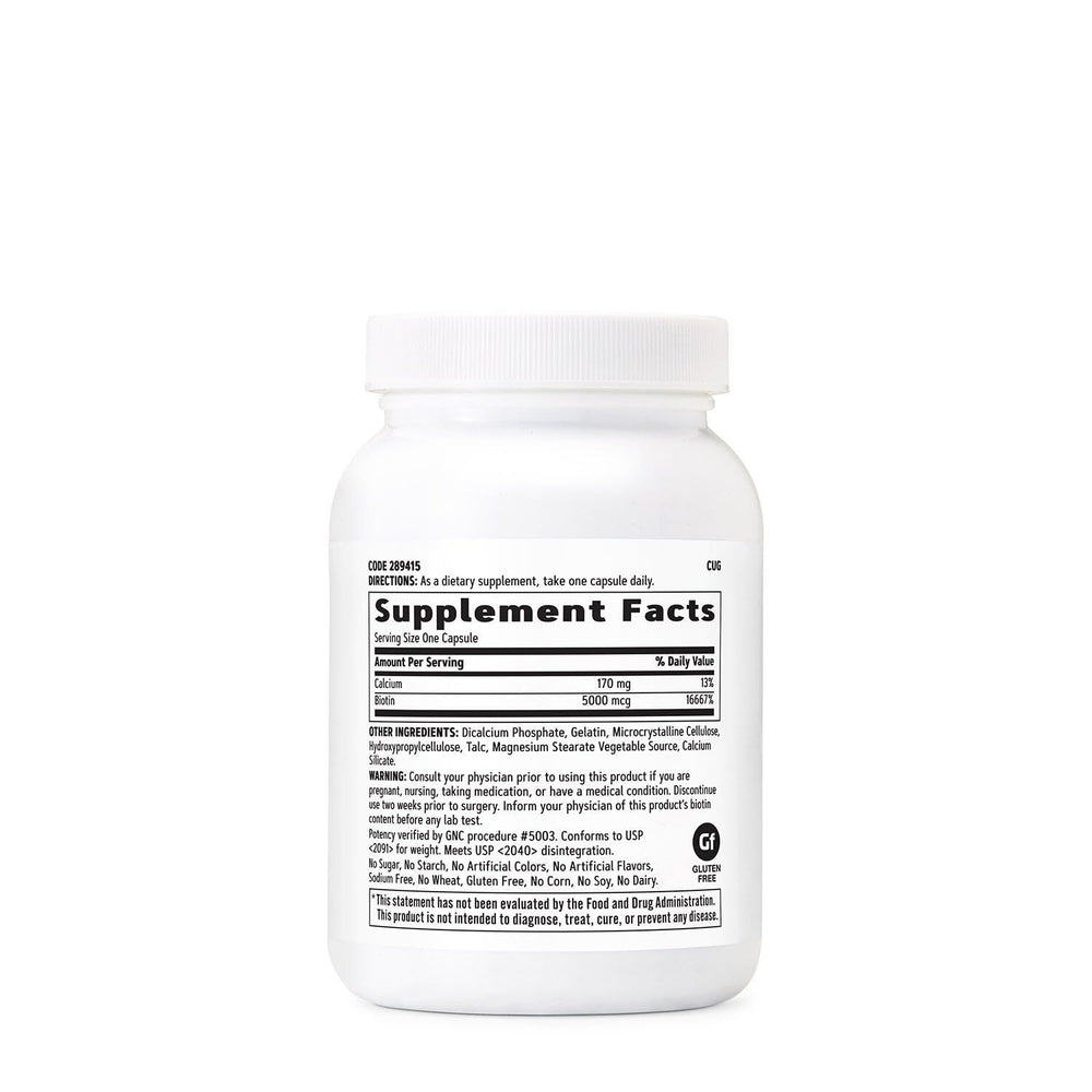 GNC Biotin 5000mcg bottle highlights daily biotin for beauty