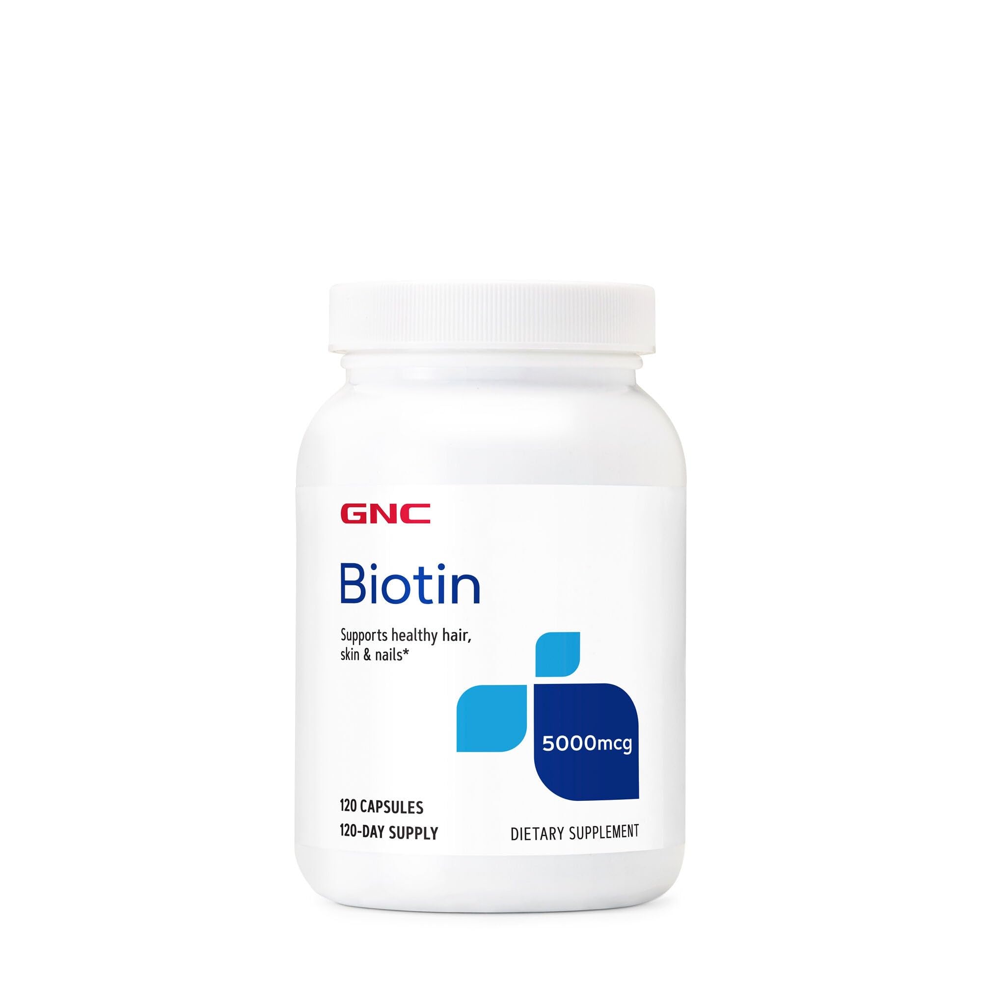 GNC Biotin 5000mcg capsule in bottle for hair and nails