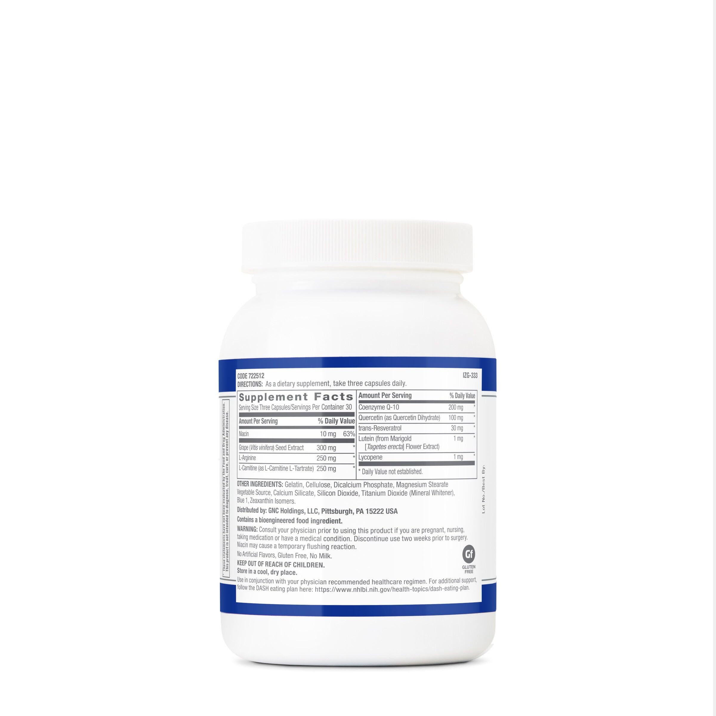 GNC Preventive Nutrition Blood Pressure packaging front emphasizes no artificial flavors.