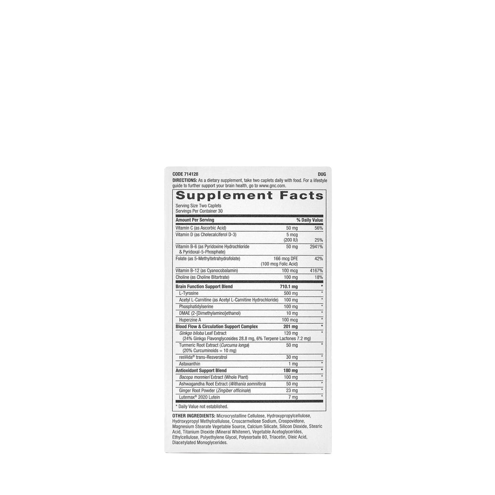 GNC Brain Health Formula tablets close-up highlighting memory support.