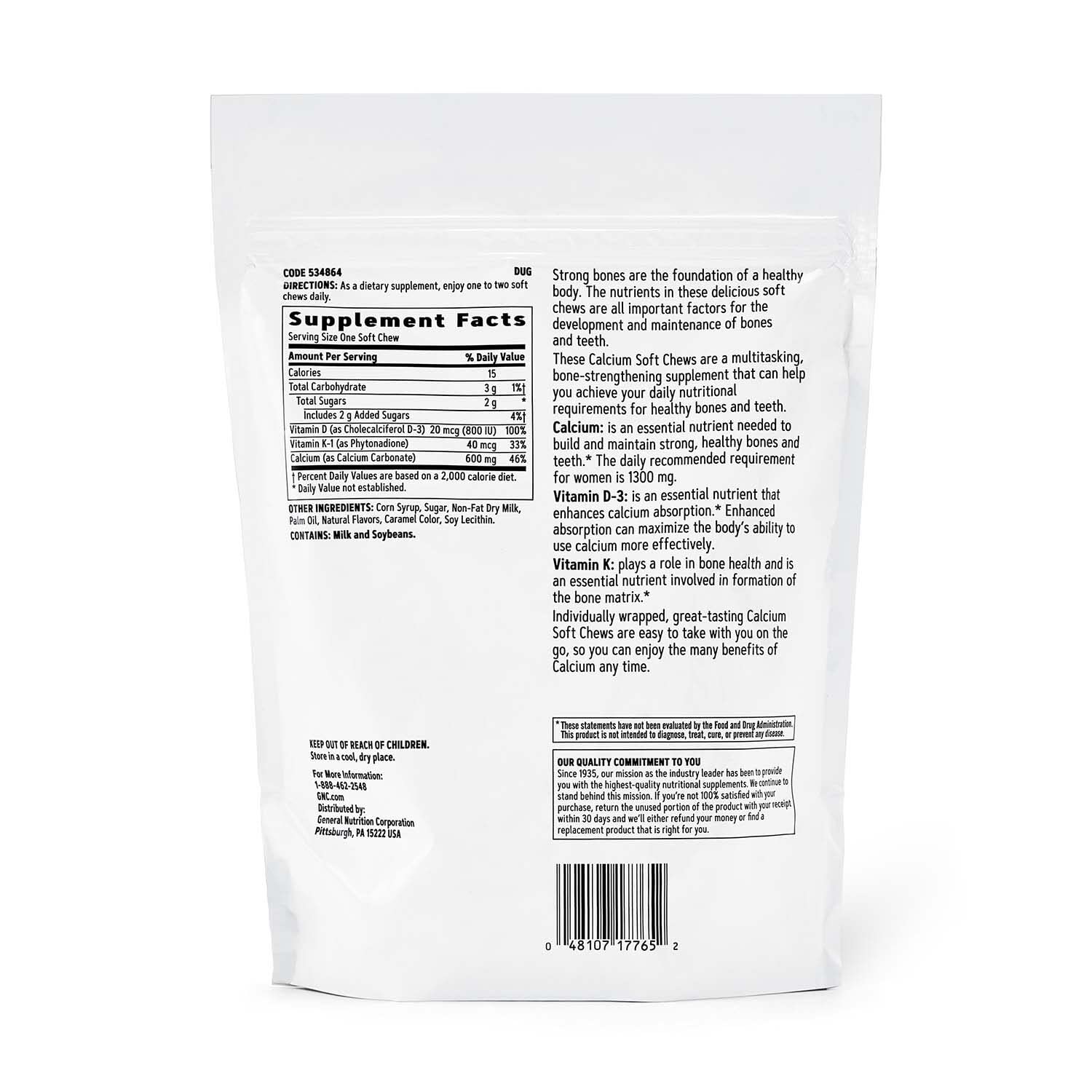 GNC Calcium 600mg soft chews close-up showing chewy caramel texture