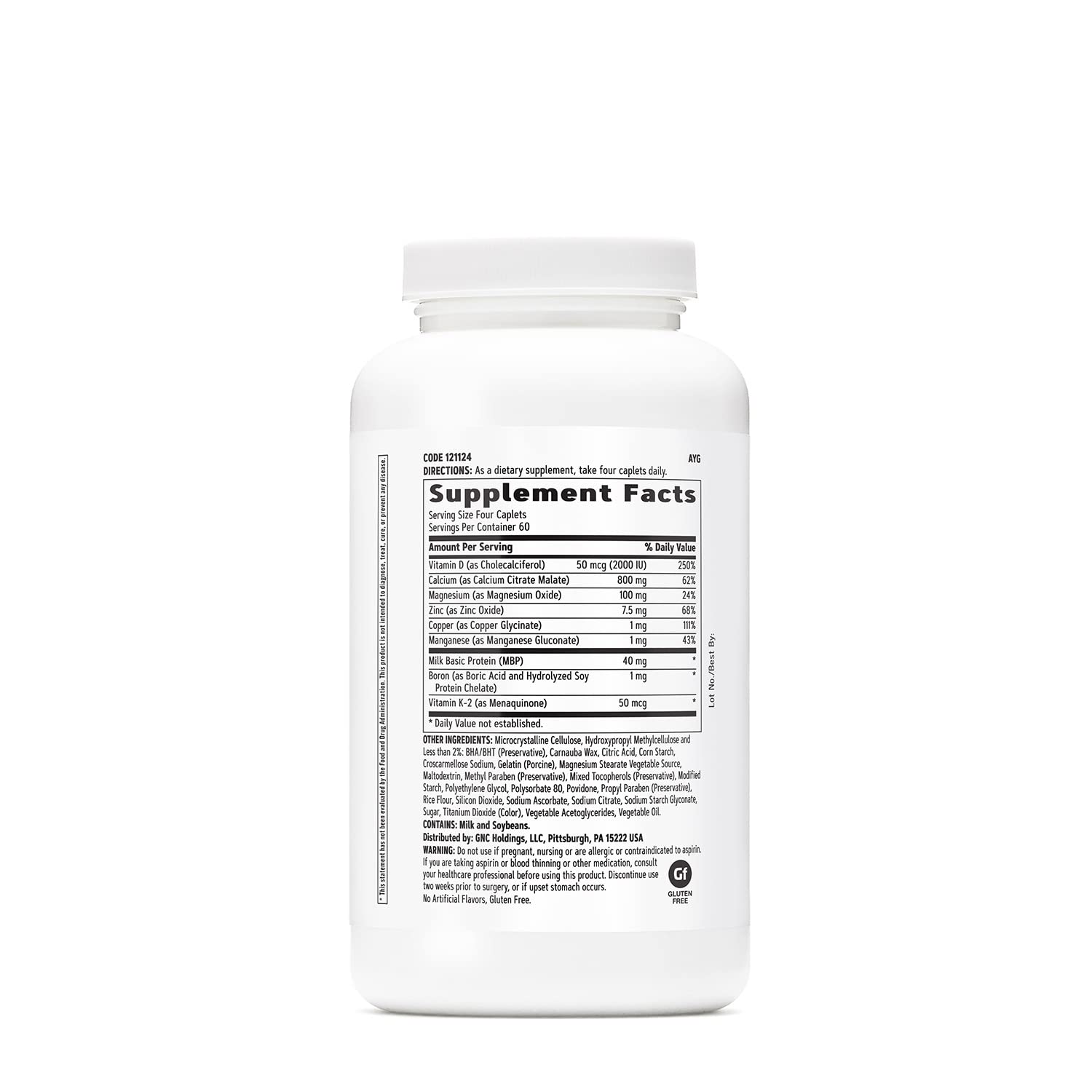 Ingredient panel of GNC Calcium Complete 800mg highlighting magnesium and vitamin D-3.