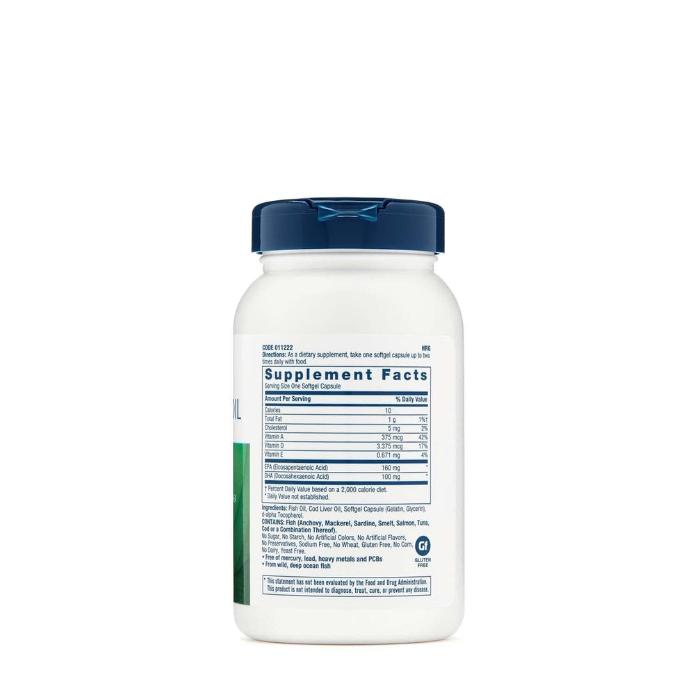 GNC cod liver oil softgels close up showing capsule texture