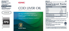 GNC Cod Liver Oil softgels being poured for easy daily omega-3 intake.