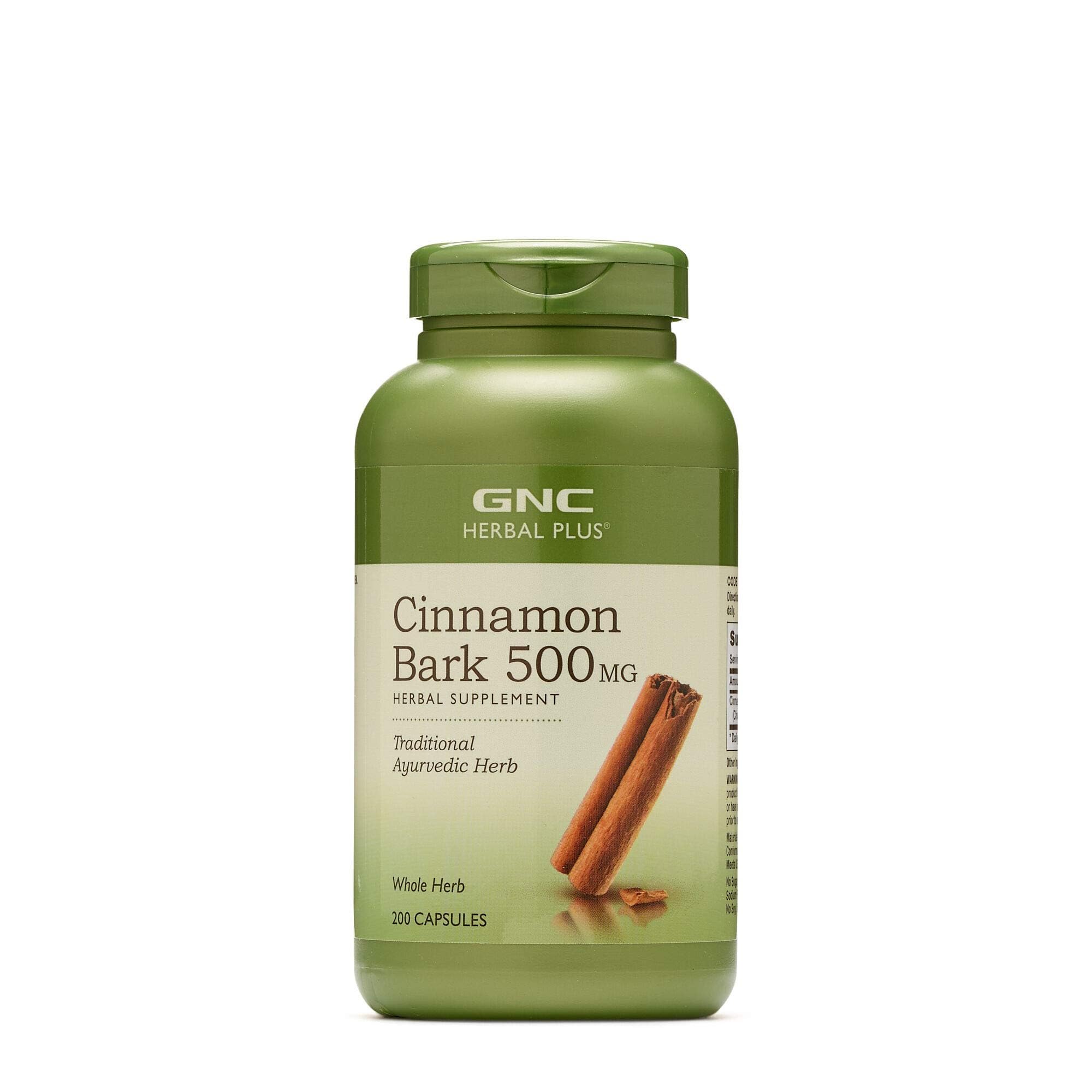 GNC Herbal Plus Cinnamon Bark 500mg bottle pour supports daily wellness with a convenient serving.