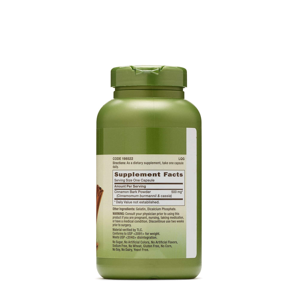 GNC Herbal Plus Cinnamon Bark 500mg packshot shows 200 servings for easy, long-term daily use.