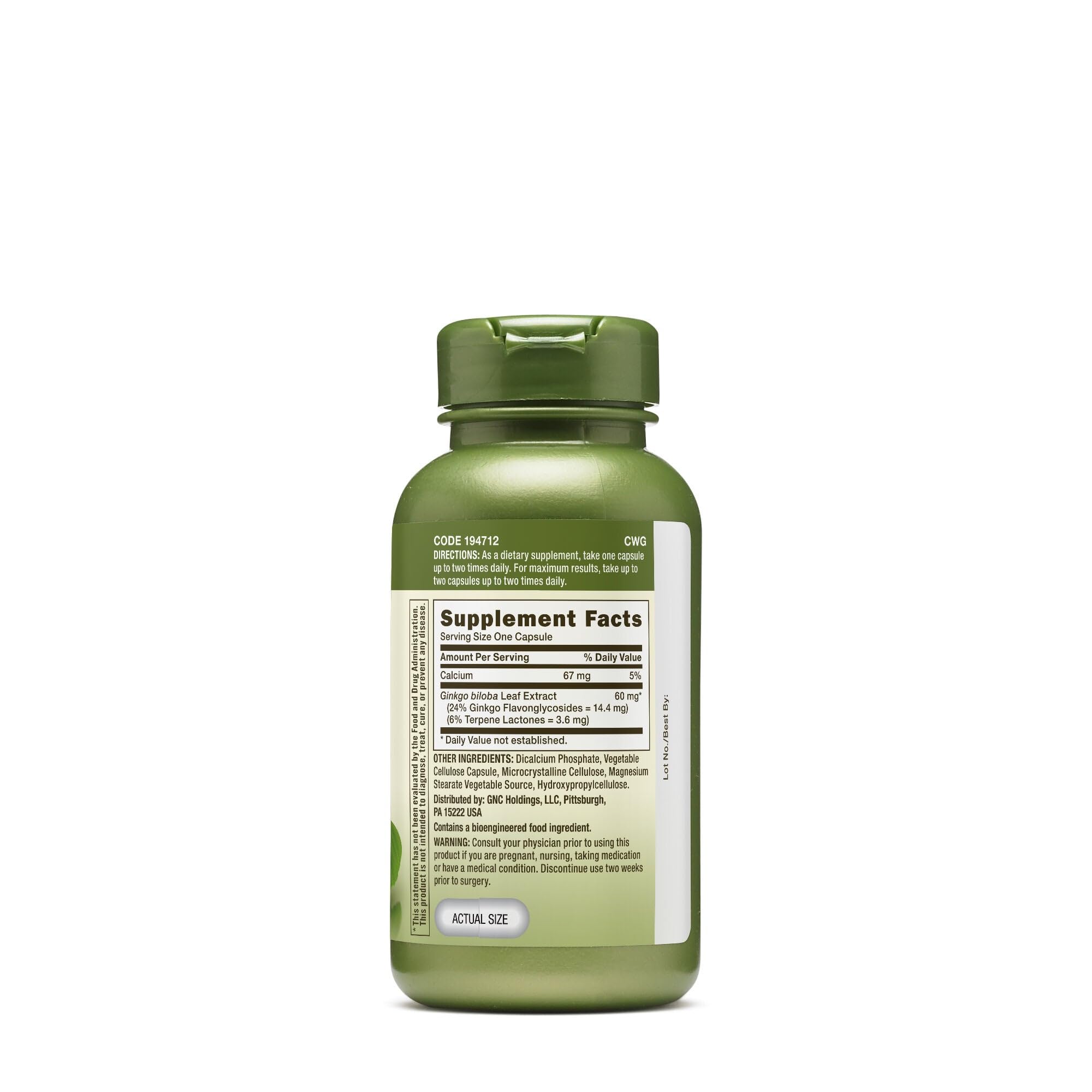 GNC Herbal Plus Ginkgo Biloba capsules shown for vegetarian lifestyle and antioxidant support