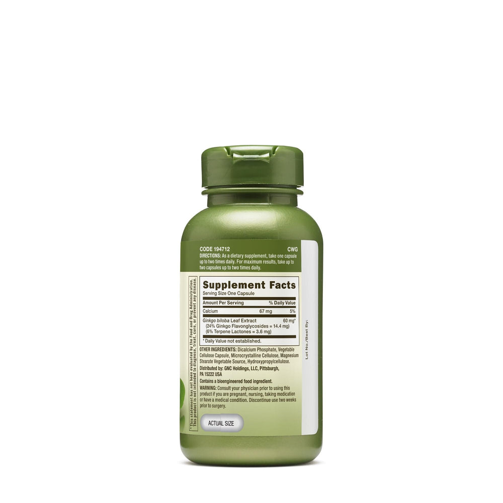 GNC Herbal Plus Ginkgo Biloba capsules shown for vegetarian lifestyle and antioxidant support