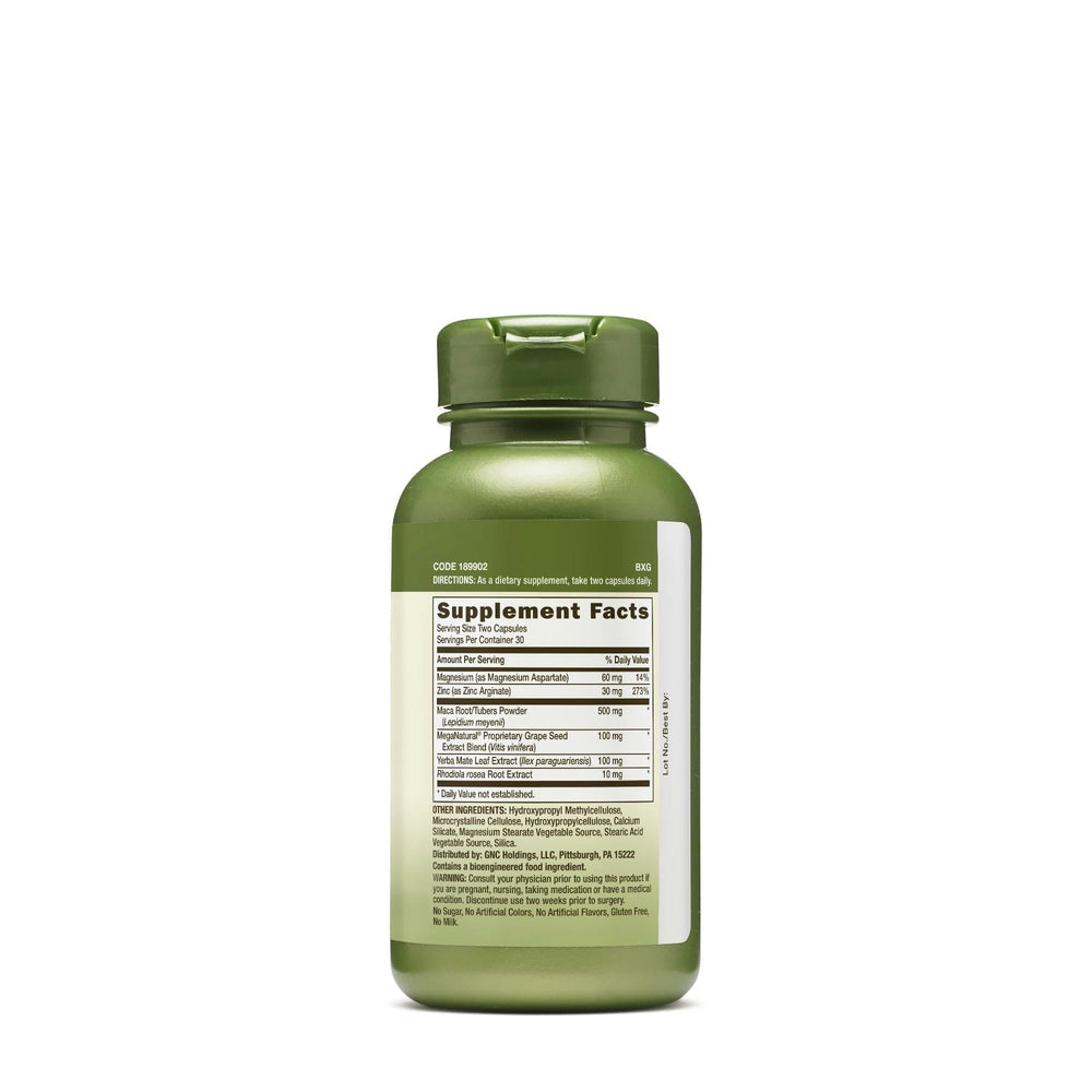 GNC Herbal Plus Maca Complex capsules used daily for energy.
