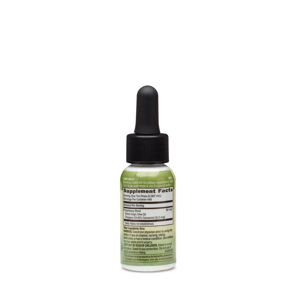 GNC Herbal Plus Oregano label close-up highlighting vegetarian, standardized extract.