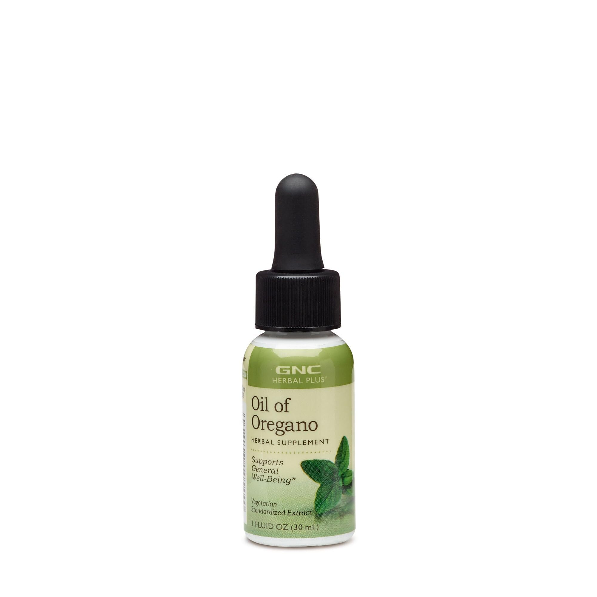 GNC Herbal Plus Oregano oil bottle showing the olive oil blend for daily wellness.