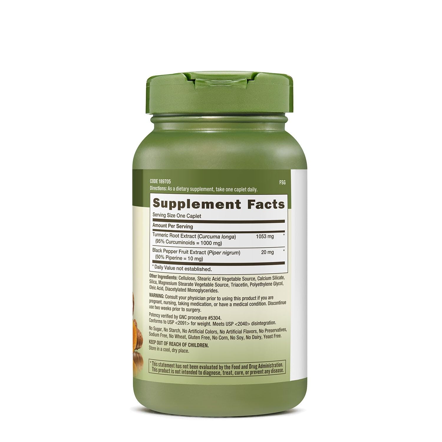 GNC Herbal Plus turmeric capsules close-up for easy daily use
