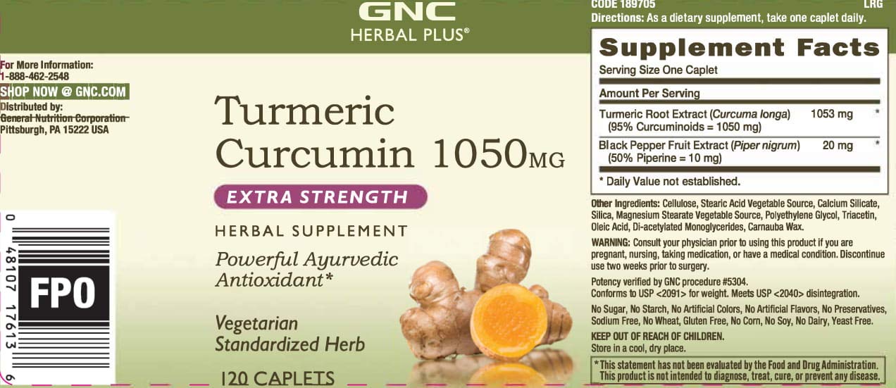 GNC Herbal Plus turmeric curcumin label highlights clean ingredients