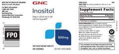 GNC Inositol 500mg tablets close-up highlighting a clean, gluten-free formula