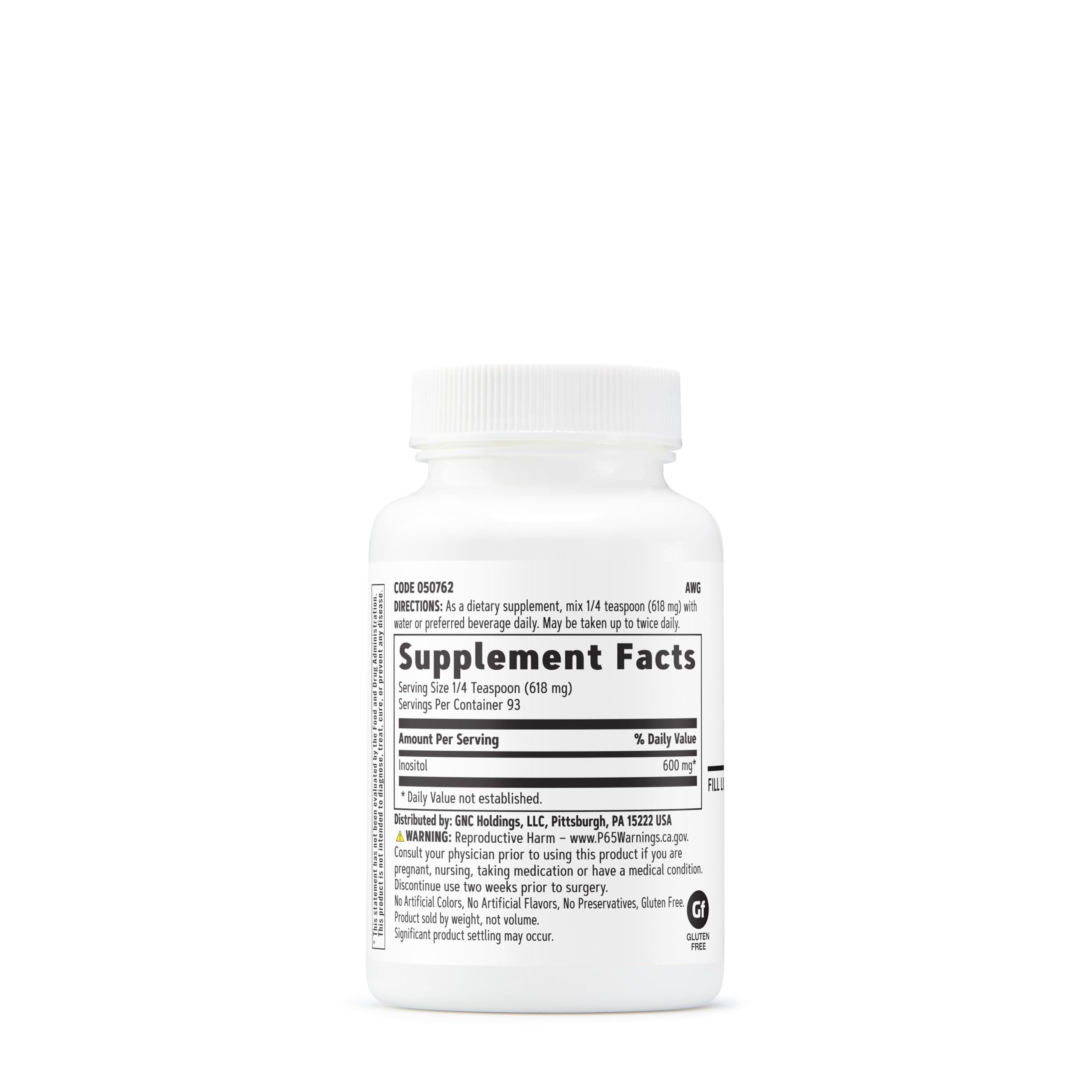 GNC Inositol Powder serving scoop with powder easy to mix into beverages