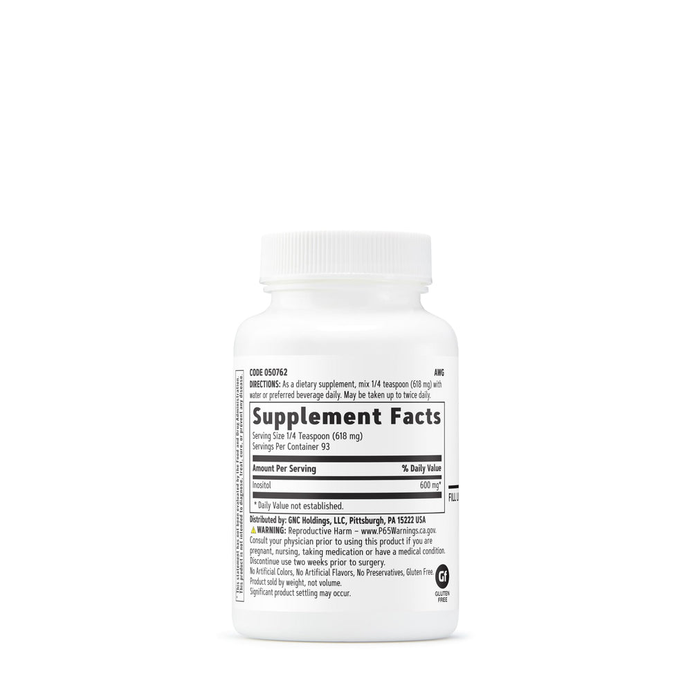 GNC Inositol Powder serving scoop with powder easy to mix into beverages