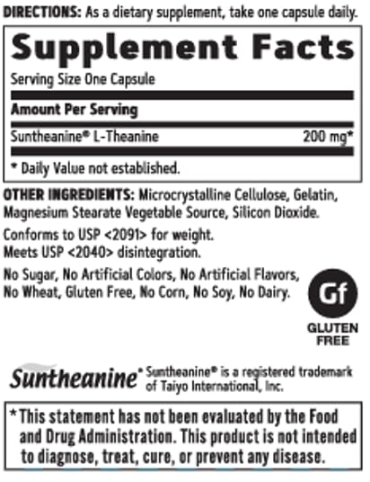 GNC L-Theanine 200mg capsules closeup highlighting easy daily intake