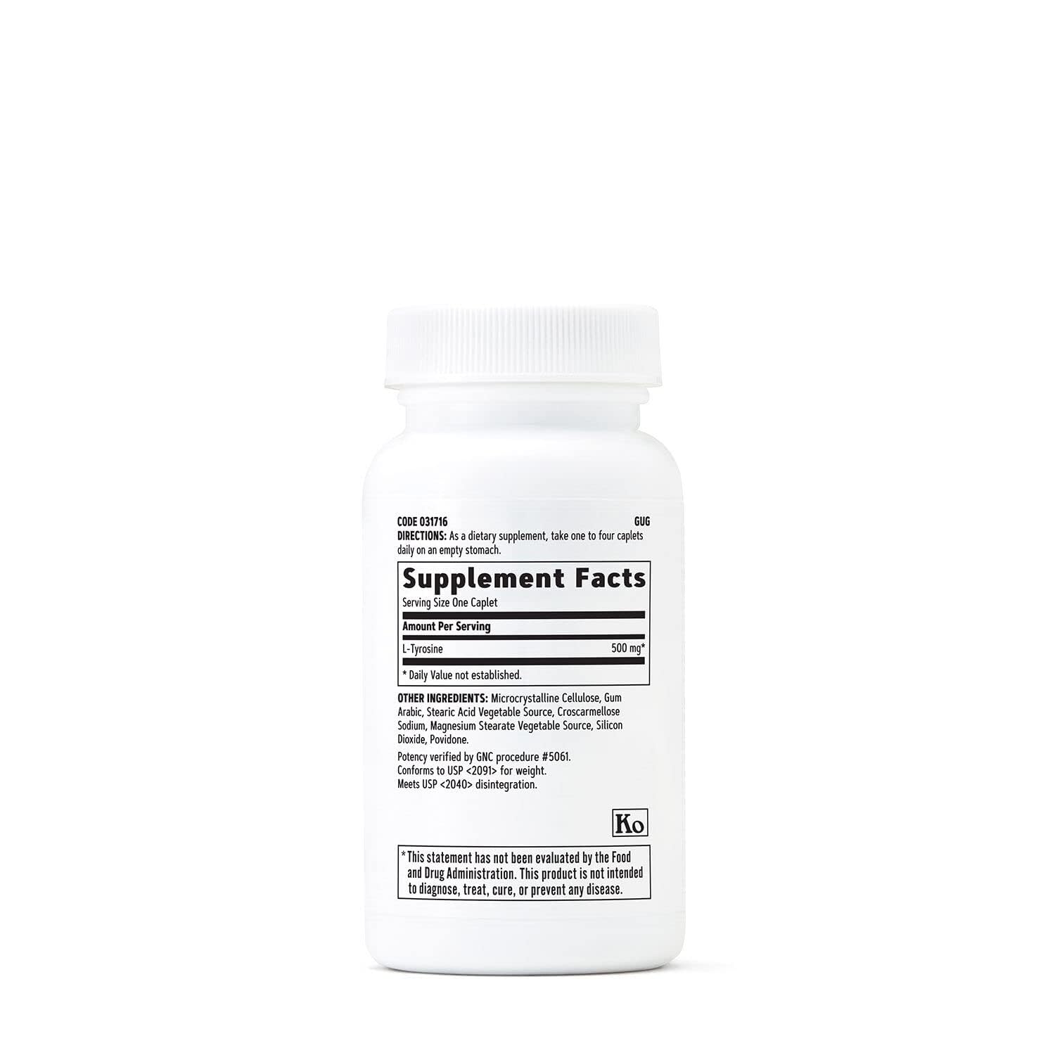GNC L-Tyrosine 500mg label close-up for daily use