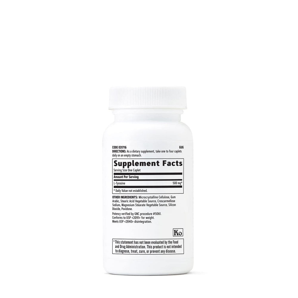 GNC L-Tyrosine 500mg label close-up for daily use