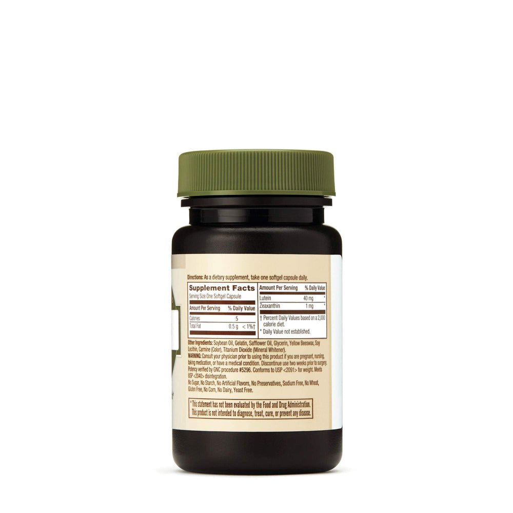 Close up of GNC Lutein 40mg softgels highlighting antioxidant use