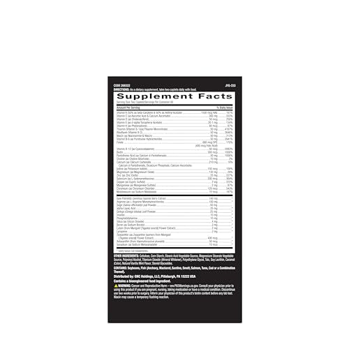GNC Mega Men 50 Plus bottle back highlights ingredients and heart health support.