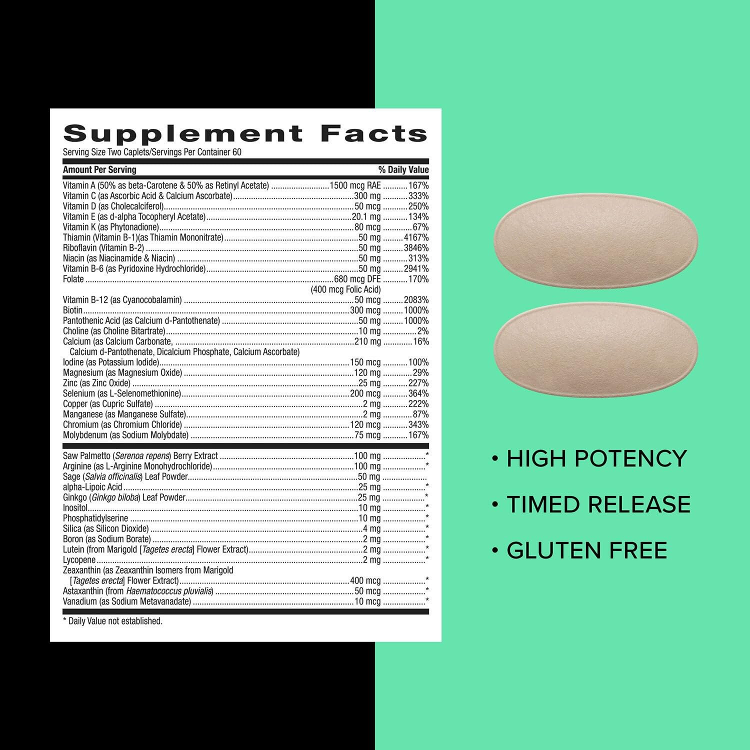 Prostate support ingredients like lycopene and saw palmetto in GNC Mega Men 50 Plus.