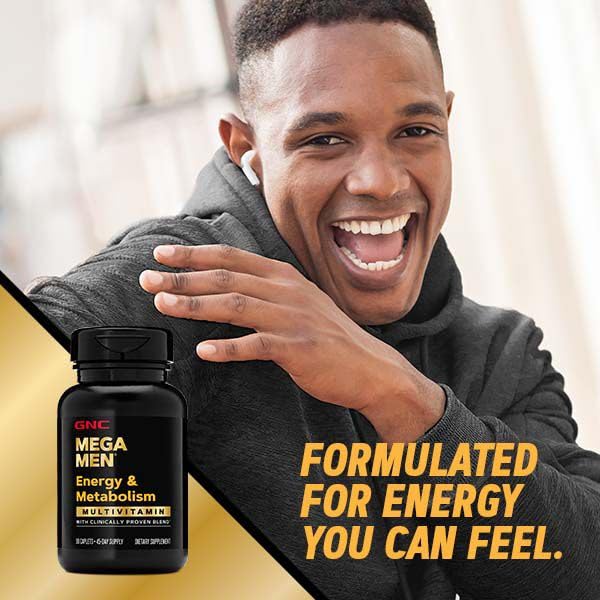 GNC Mega Men Energy health chart illustration implying metabolic activity.