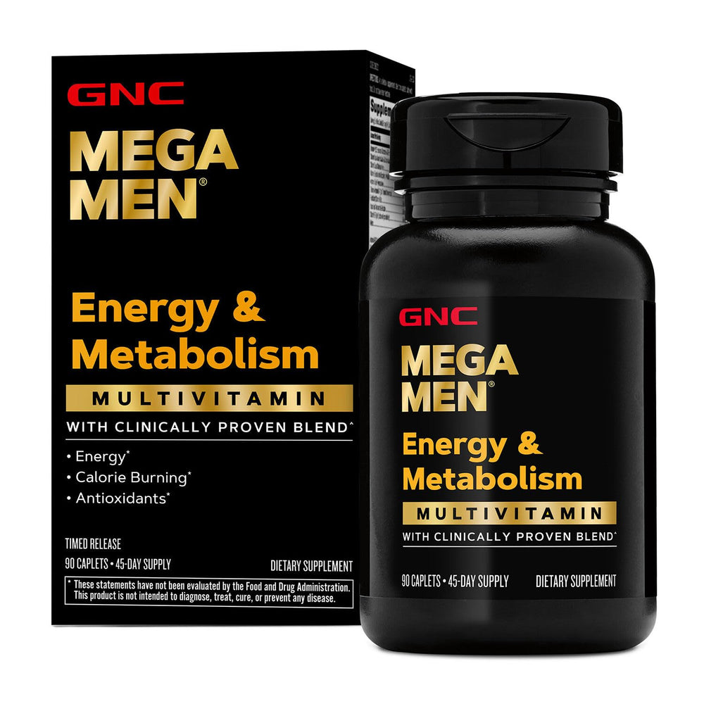 GNC Mega Men Energy & Metabolism bottle front showing energy support