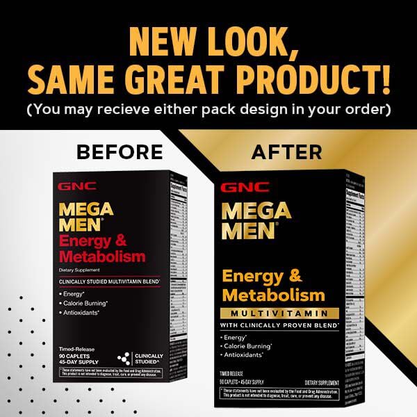 GNC Mega Men label icons for heart and prostate support