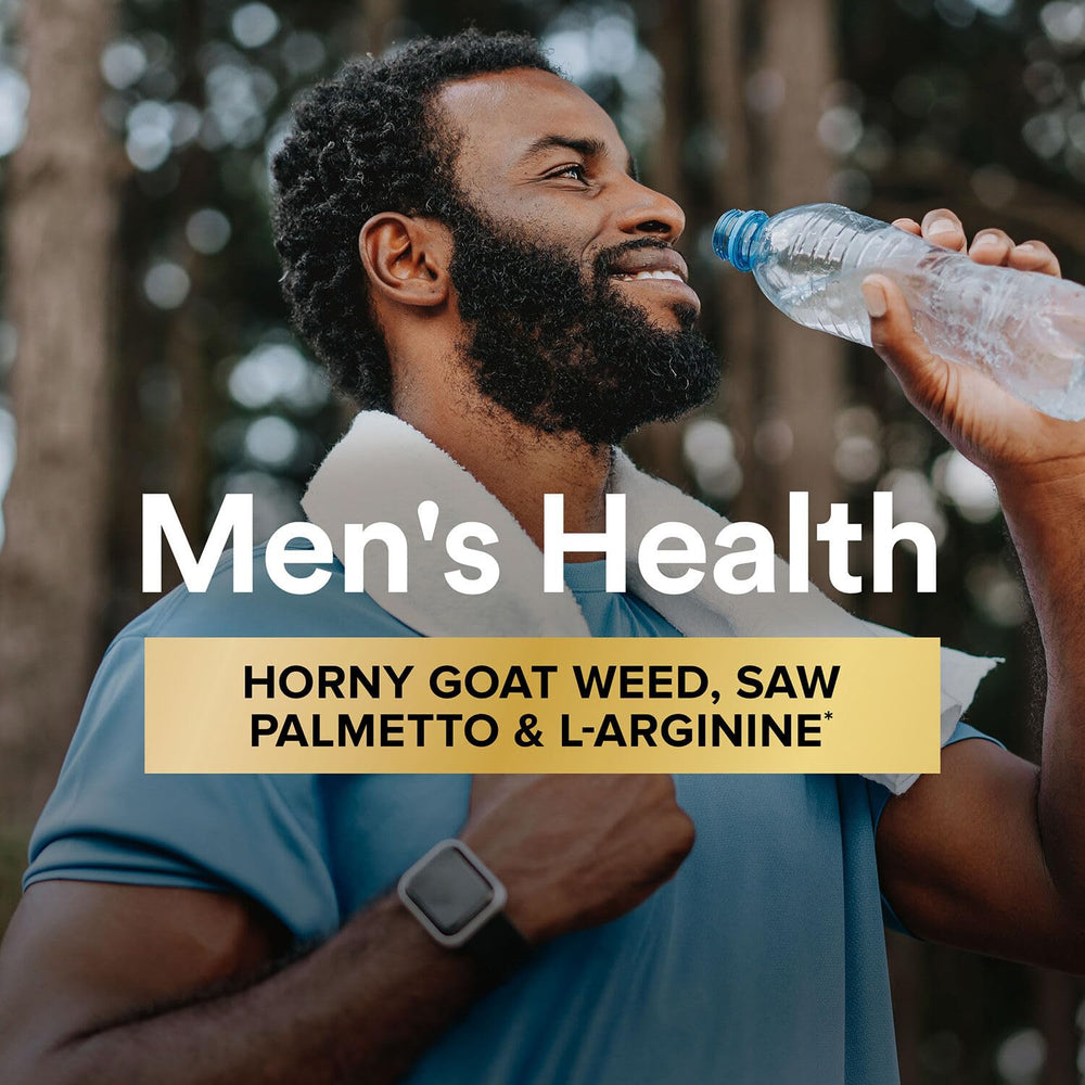 GNC Mega Men herbs and L-arginine illustrate traditional support for sexual health.