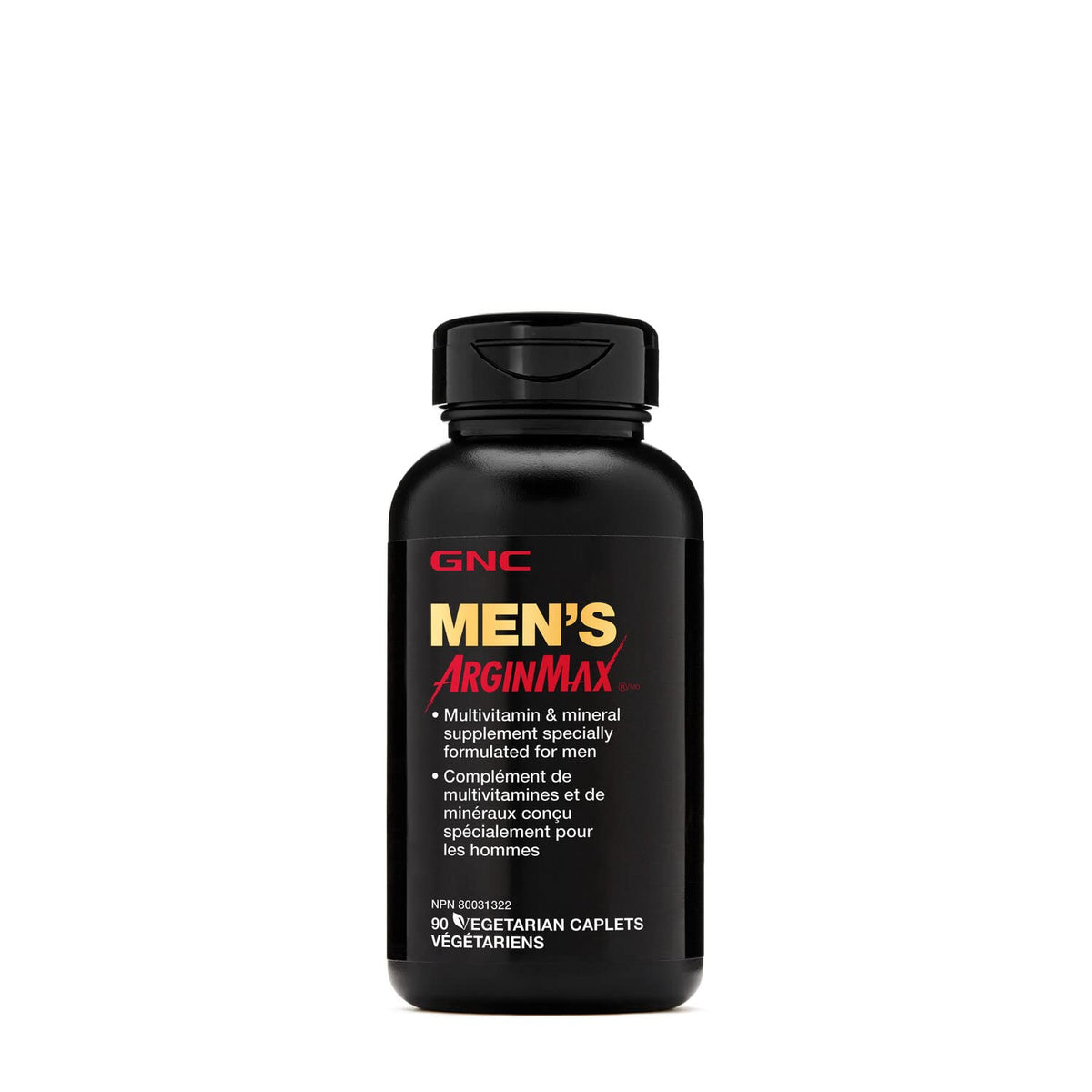 GNC Mens ArginMax bottle pour showing convenient daily use for energy and blood flow support