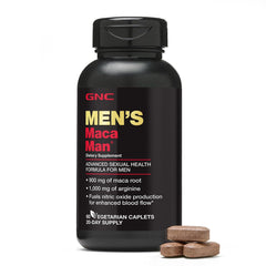 GNC Men's Maca Man bottle front showing packaging for daily stamina support