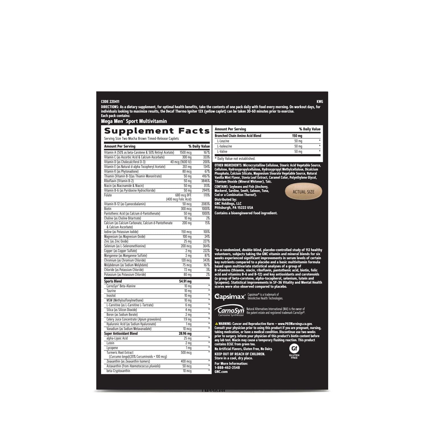 GNC Men's Ripped capsules close-up emphasizing the clinically studied multivitamin blend.