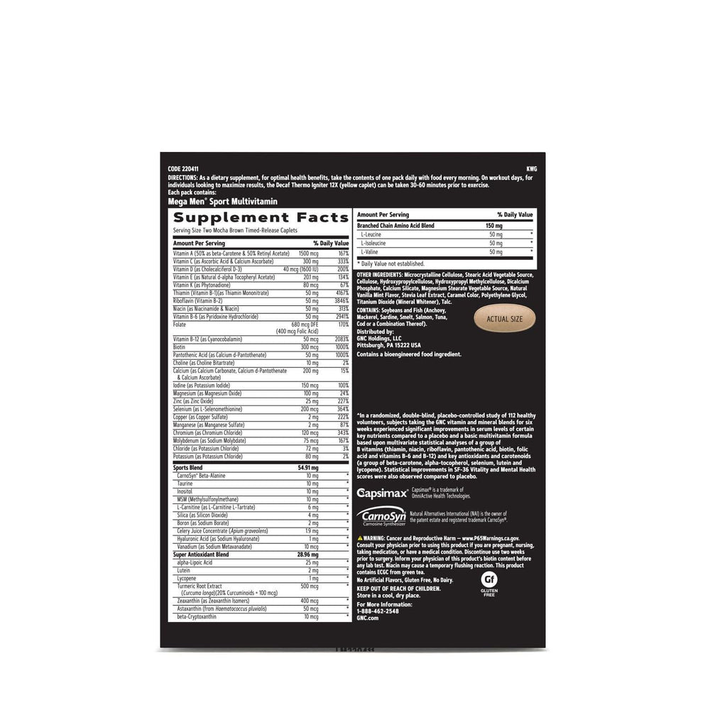 GNC Men's Ripped capsules close-up emphasizing the clinically studied multivitamin blend.