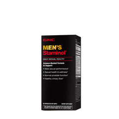 GNC Men's Staminol bottle front shows sleek packaging for energy and focus on the go.