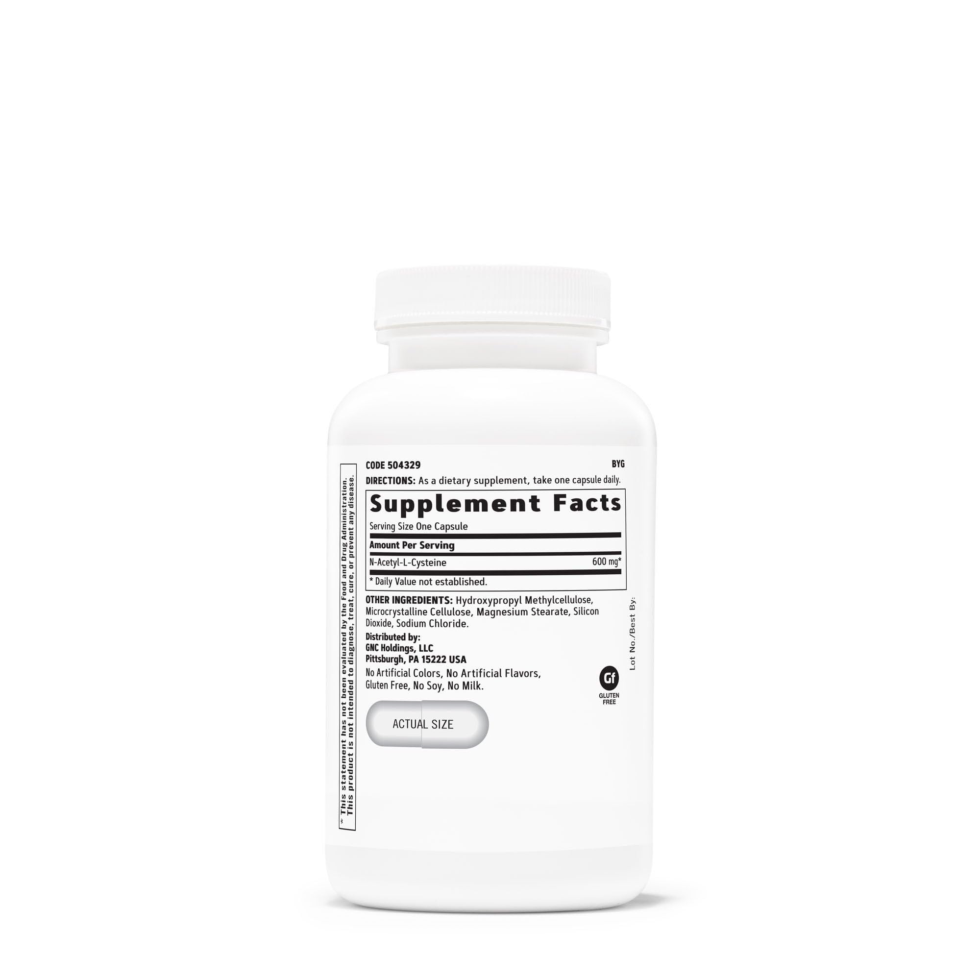 GNC NAC 600mg capsules in a bottle, simple daily capsule routine.