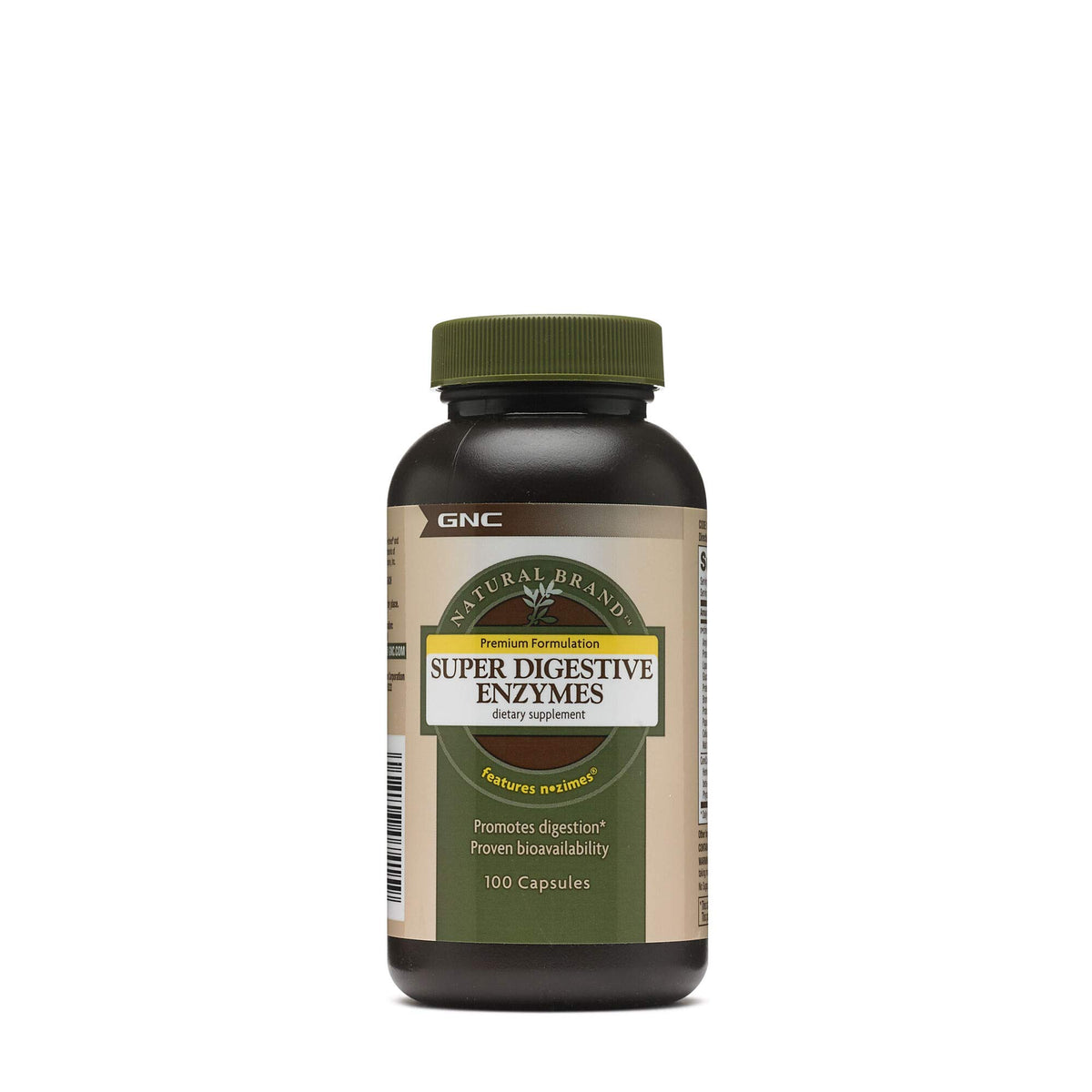 GNC Natural Brand Super Digestive Enzymes bottle for protein and carb digestion support.