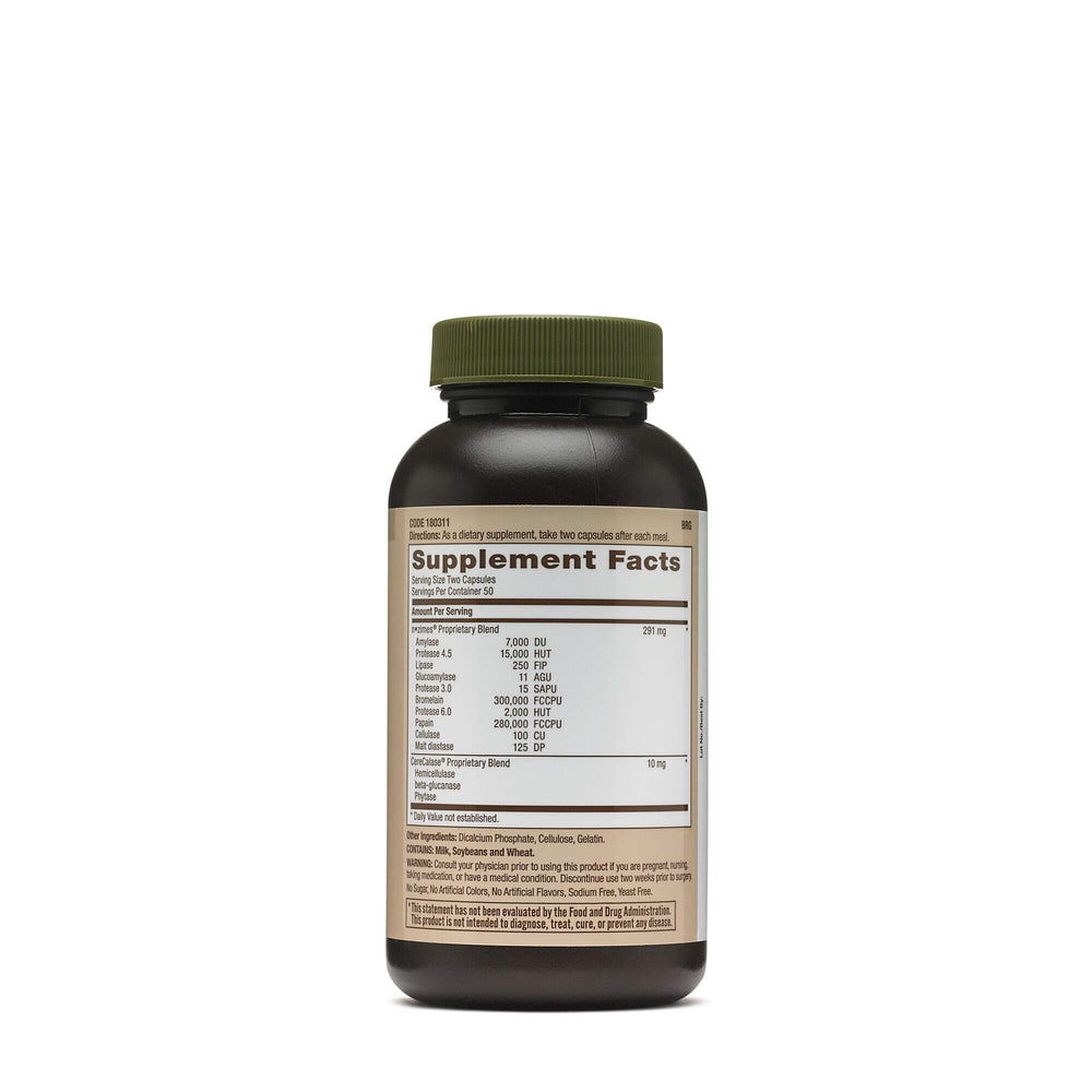 GNC Super Digestive Enzymes capsules closeup for meal-time digestion support.