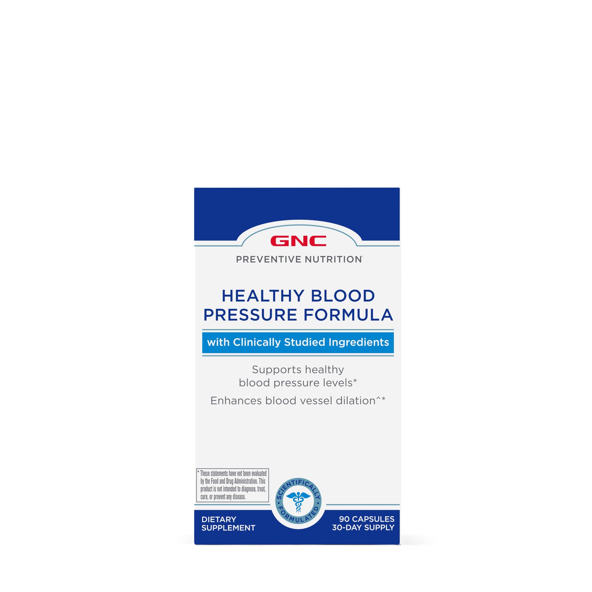 GNC Preventive Nutrition Blood Pressure capsules close-up for easy daily supplementation.